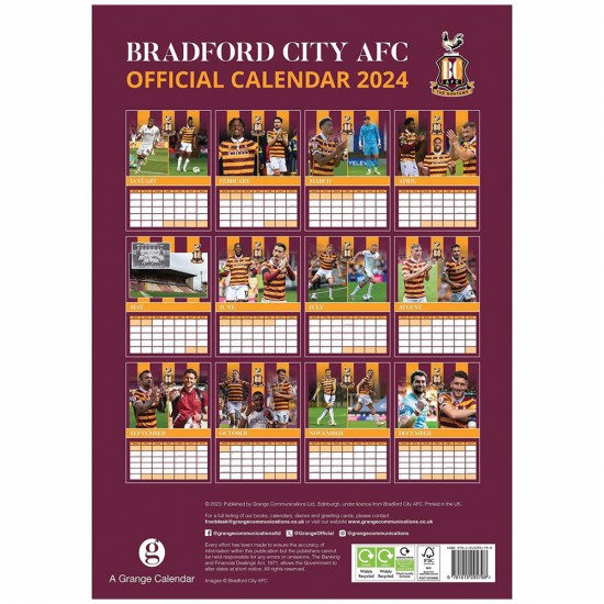 Bradford City AFC A3 Calendar 2025